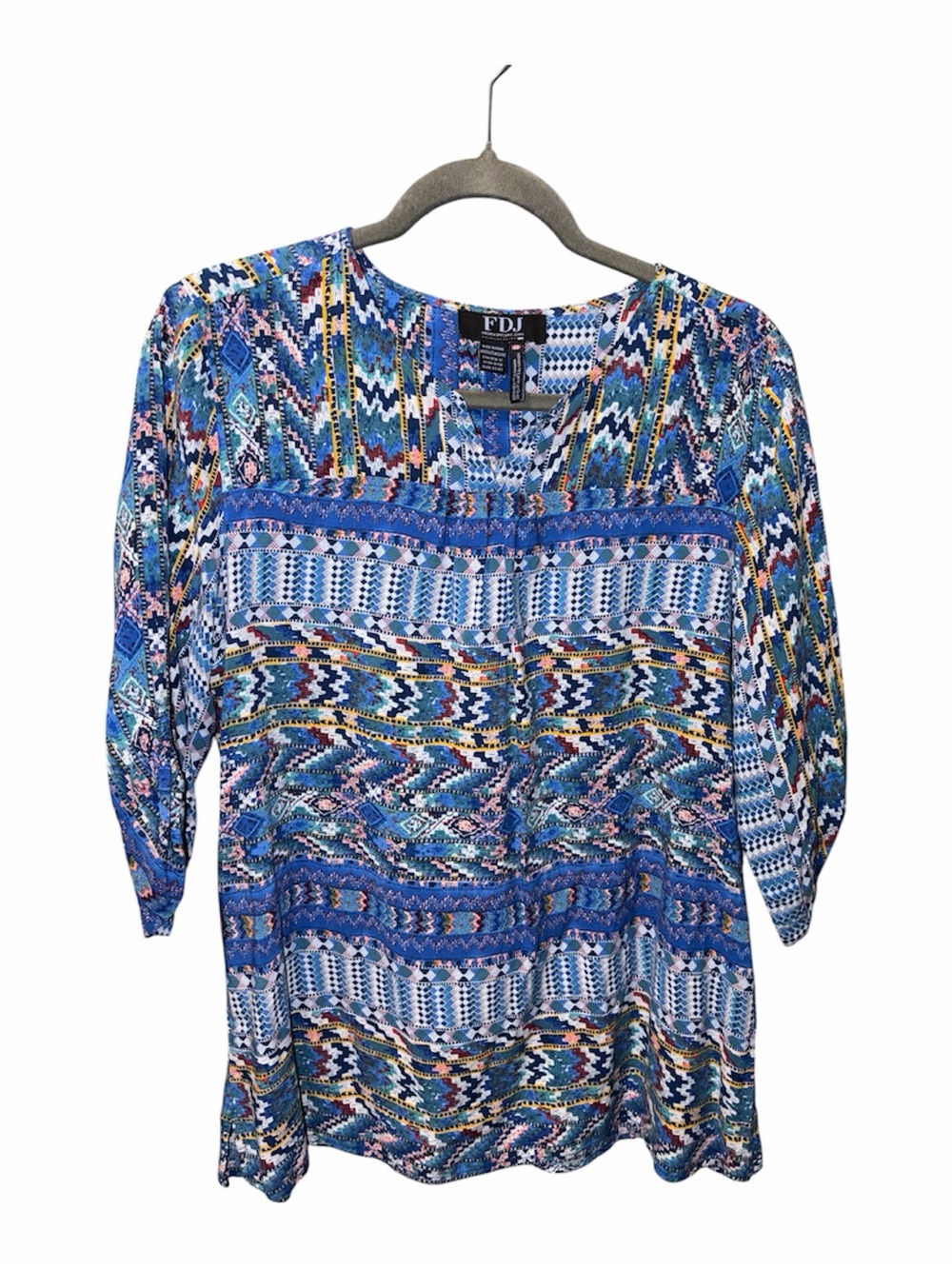 French Dressing Jeans Aztec pattern shirt blouse Top Blue 12